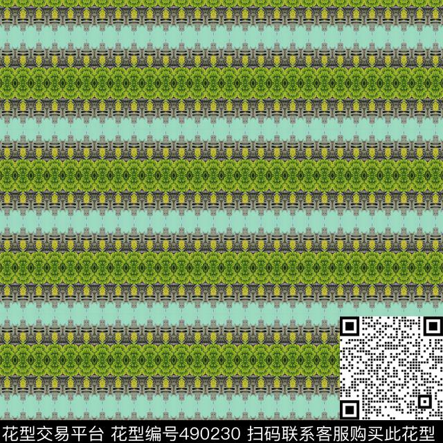 平行世界 - 490230 - 抽象 绿色 重复 - 数码印花花型 － 女装花型设计 － 瓦栏