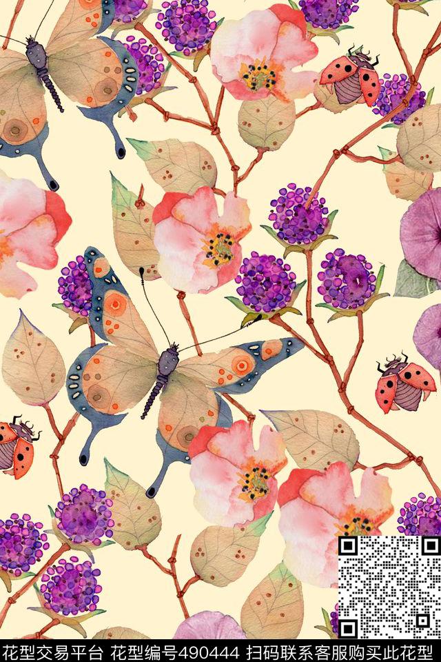 潮流大牌水彩艺术花卉印花 - 490444 - 女装 潮流时尚 水彩花卉 - 数码印花花型 － 其他花型设计 － 瓦栏