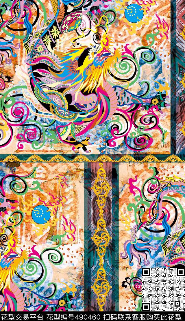时尚复古欧美风传统花卉印花 - 490460 - 民族风 潮流时尚 传统花纹之十二生肖龙矢量图 - 数码印花花型 － 其他花型设计 － 瓦栏