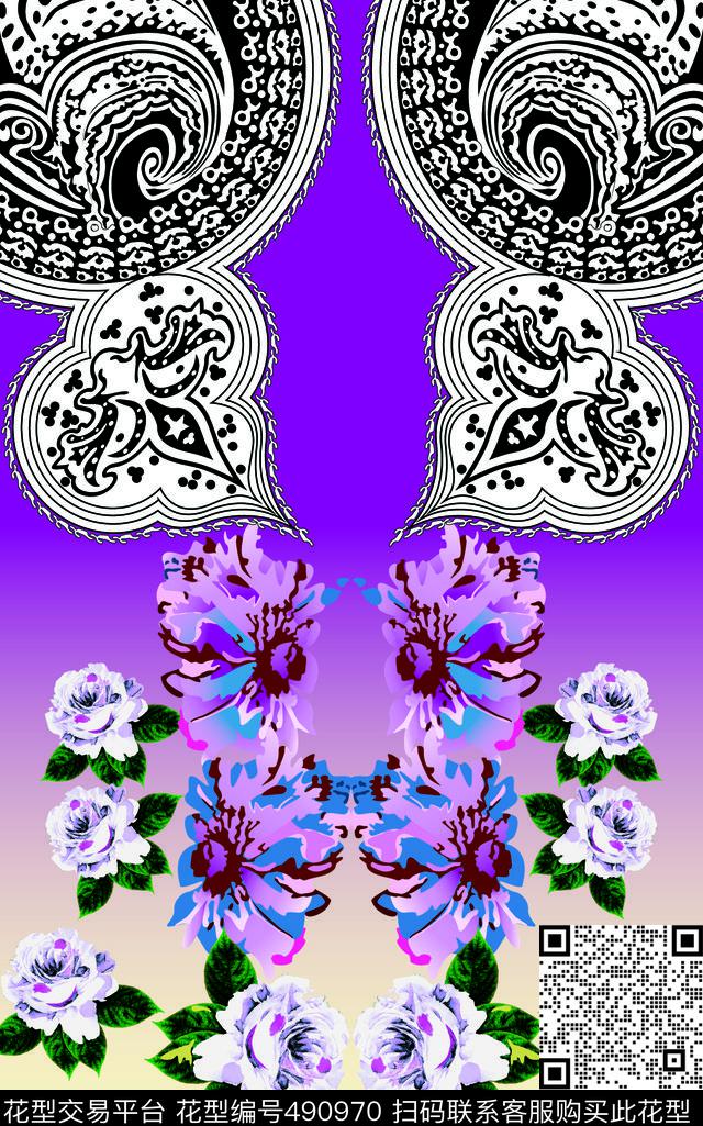 手绘定位花 - 490970 - 手绘  定位  腰果花 休闲 - 数码印花花型 － 女装花型设计 － 瓦栏