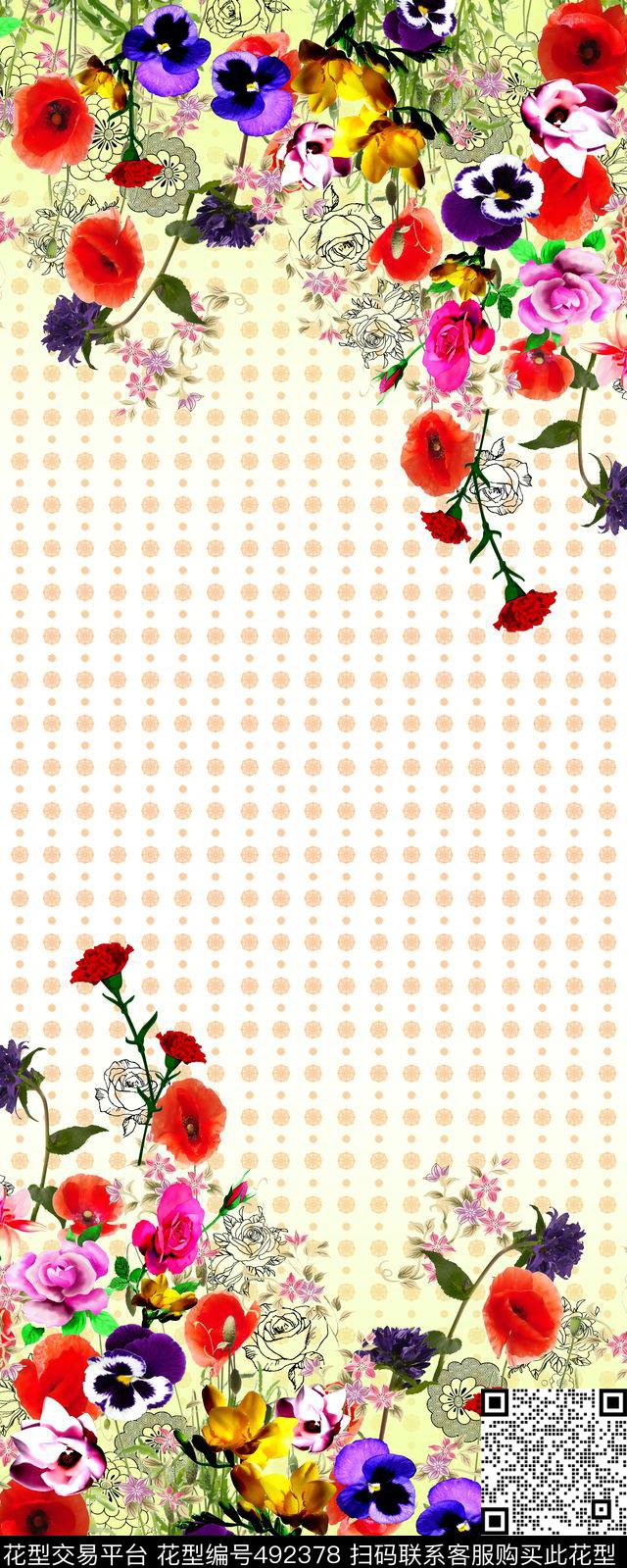 定位花卉 - 492378 - 定位 花卉 花朵 - 数码印花花型 － 女装花型设计 － 瓦栏
