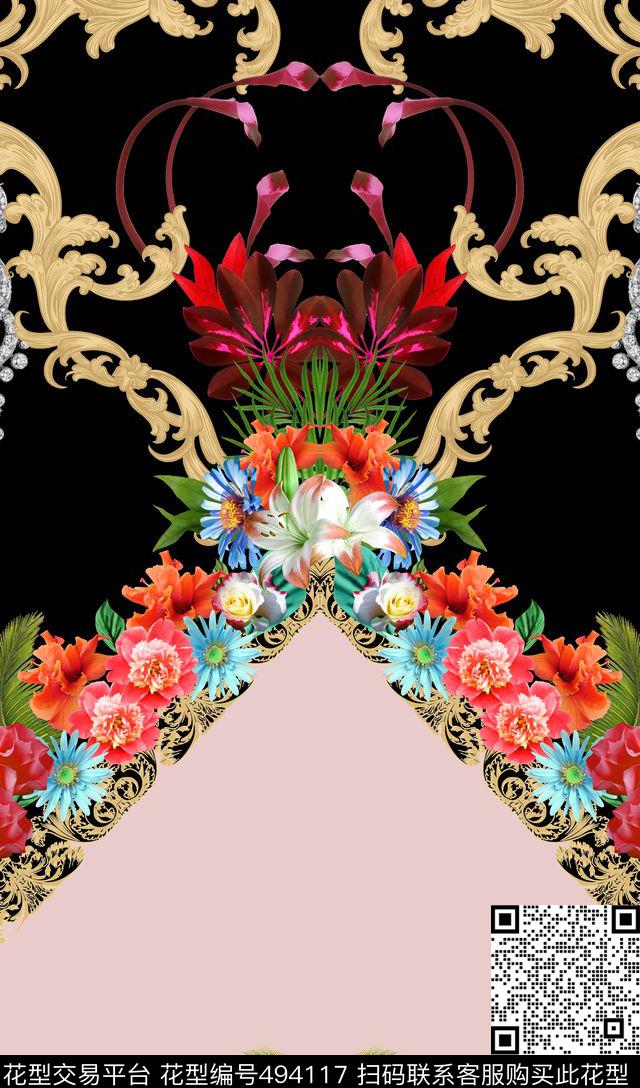 时尚定位珠宝植物花冠印花花型（DX0109） - 494117 - 花卉 定位 珠宝 - 数码印花花型 － 女装花型设计 － 瓦栏
