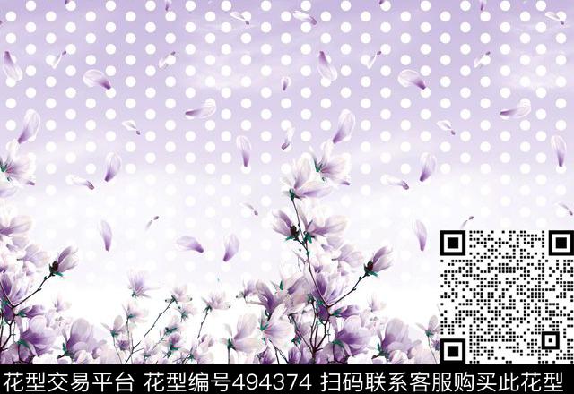 原创大牌几何波点花卉定位花型 - 494374 - 原创 花卉 优雅 - 数码印花花型 － 女装花型设计 － 瓦栏