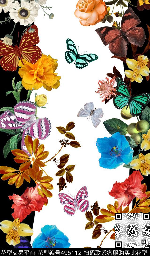 时尚大牌定位蝴蝶花卉印花花型（DX0111） - 495112 - 定位 蝴蝶 花卉 - 数码印花花型 － 女装花型设计 － 瓦栏