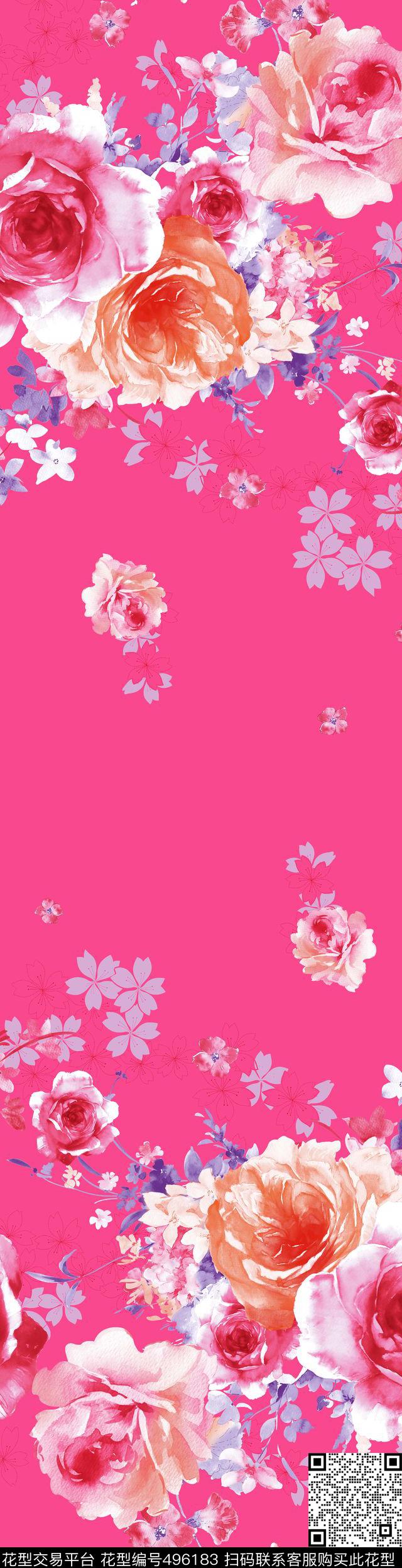 艺术家纺系列 - 496183 - 潮流 花卉 手绘 - 数码印花花型 － 床品花型设计 － 瓦栏
