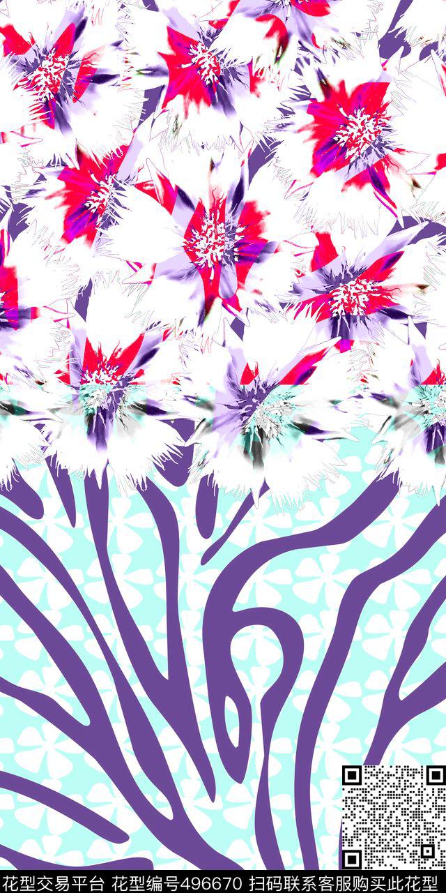 盛开的花朵 - 496670 - 浪漫写意 花卉 线条 - 数码印花花型 － 女装花型设计 － 瓦栏