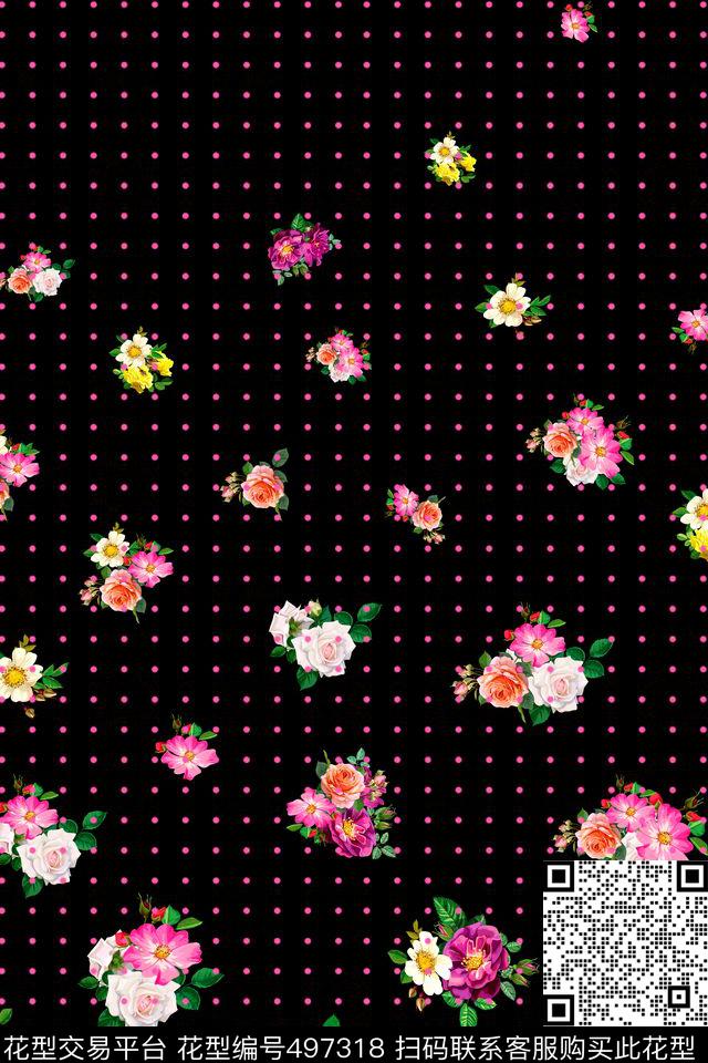 波点碎花 - 497318 - 田园风 波点 花卉 - 数码印花花型 － 女装花型设计 － 瓦栏