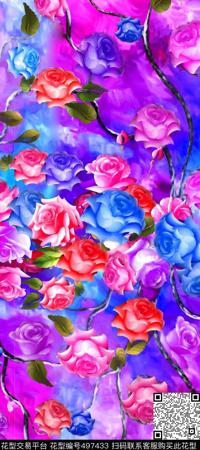 定位油画花卉 - 497433 - 花卉 时尚 油画 - 数码印花花型 － 女装花型设计 － 瓦栏