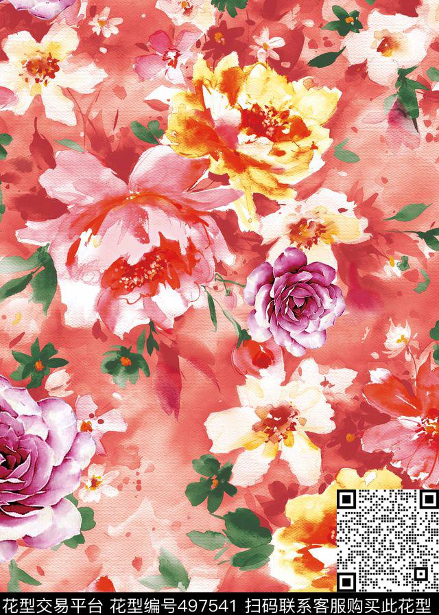 欧美时尚潮流水彩花卉印花 - 497541 - 花卉 潮流时尚大牌 手绘水彩花卉 - 数码印花花型 － 其他花型设计 － 瓦栏
