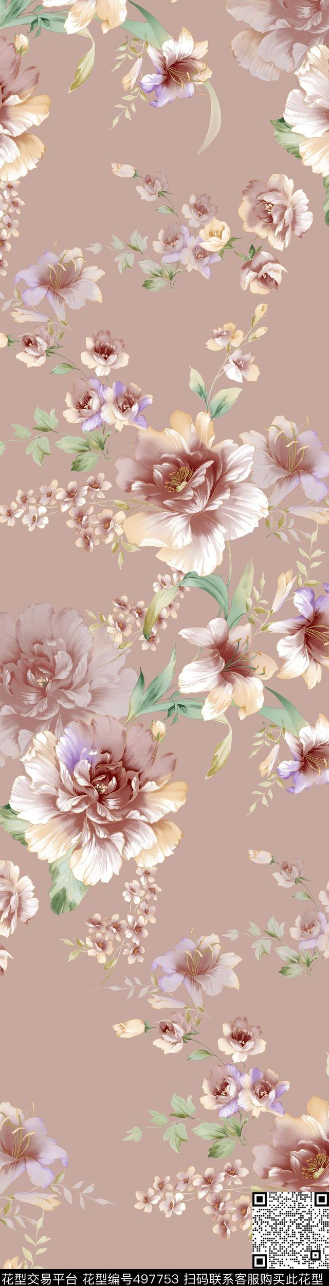 时尚家纺大花 - 497753 - 大花朵 家纺 时尚 - 数码印花花型 － 床品花型设计 － 瓦栏