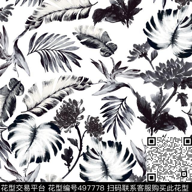 黑白写照 - 497778 - 1色 数码 素雅 - 传统印花花型 － 女装花型设计 － 瓦栏