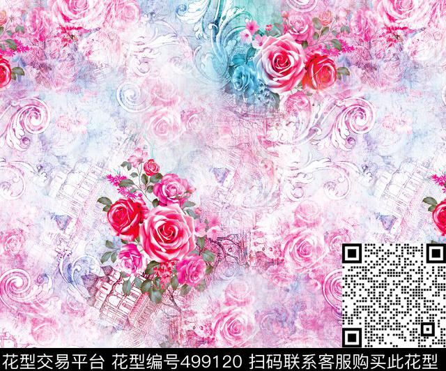 隐藏古堡 - 499120 - 欧式 数码 1色 - 数码印花花型 － 女装花型设计 － 瓦栏