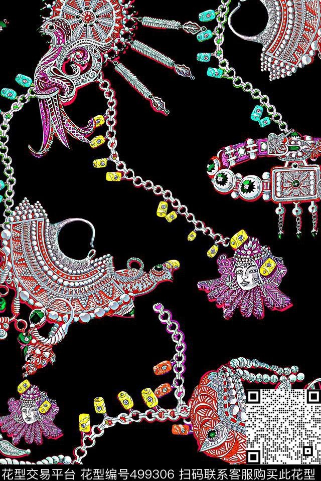 民族珠宝流行时尚 - 499306 - 民族珠宝 珠宝 流行时尚 - 数码印花花型 － 女装花型设计 － 瓦栏