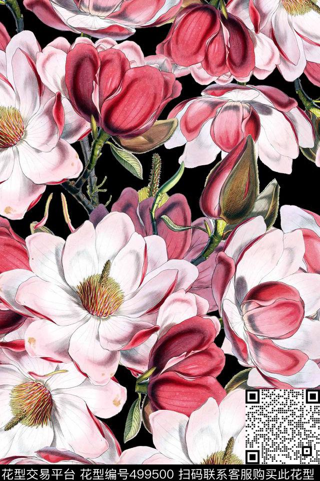 潮流时尚复古水彩花卉印花 - 499500 - 花卉 潮流时尚大牌 手绘水彩花卉 - 数码印花花型 － 其他花型设计 － 瓦栏