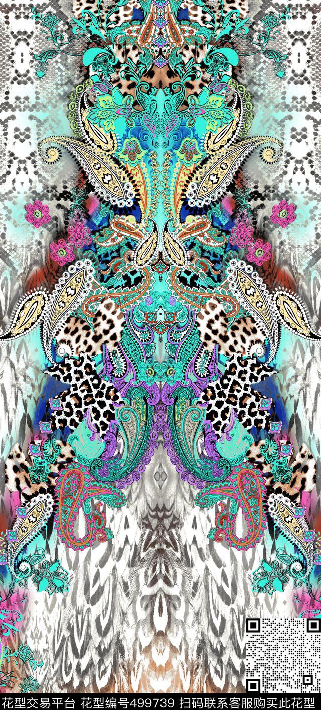 时尚几何 - 499739 - 仿数码 经典豹纹 琵琶花 - 传统印花花型 － 女装花型设计 － 瓦栏
