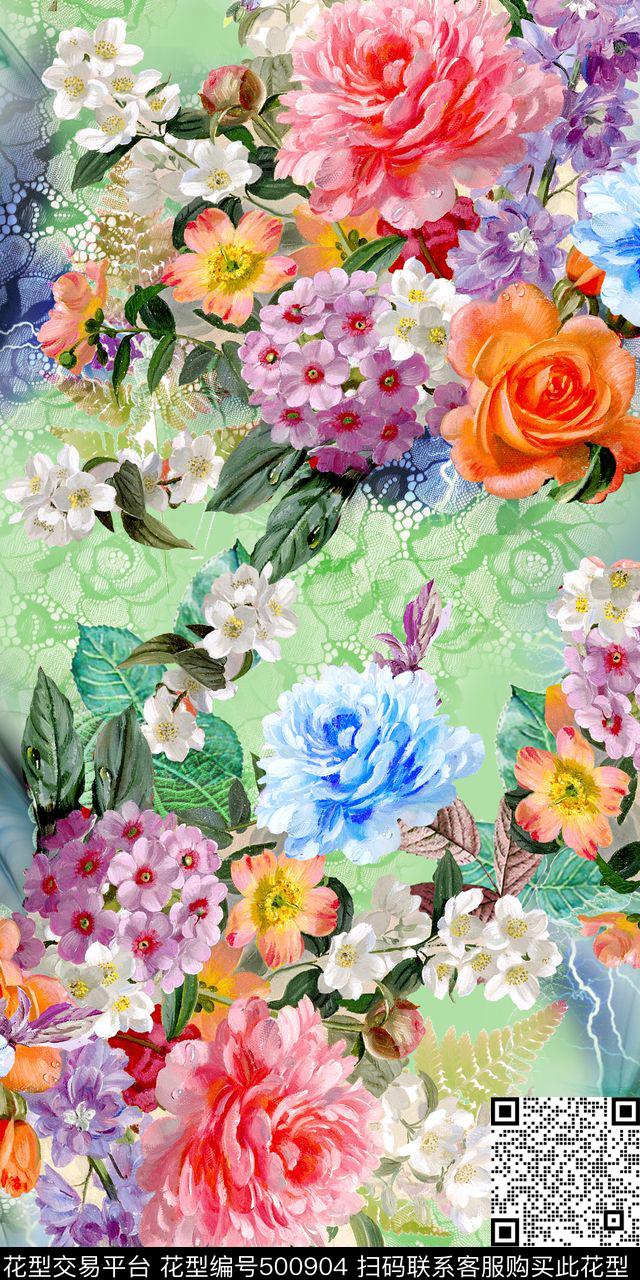 手绘花卉漂亮满底 - 500904 - 手绘花卉漂亮满底 - 数码印花花型 － 女装花型设计 － 瓦栏