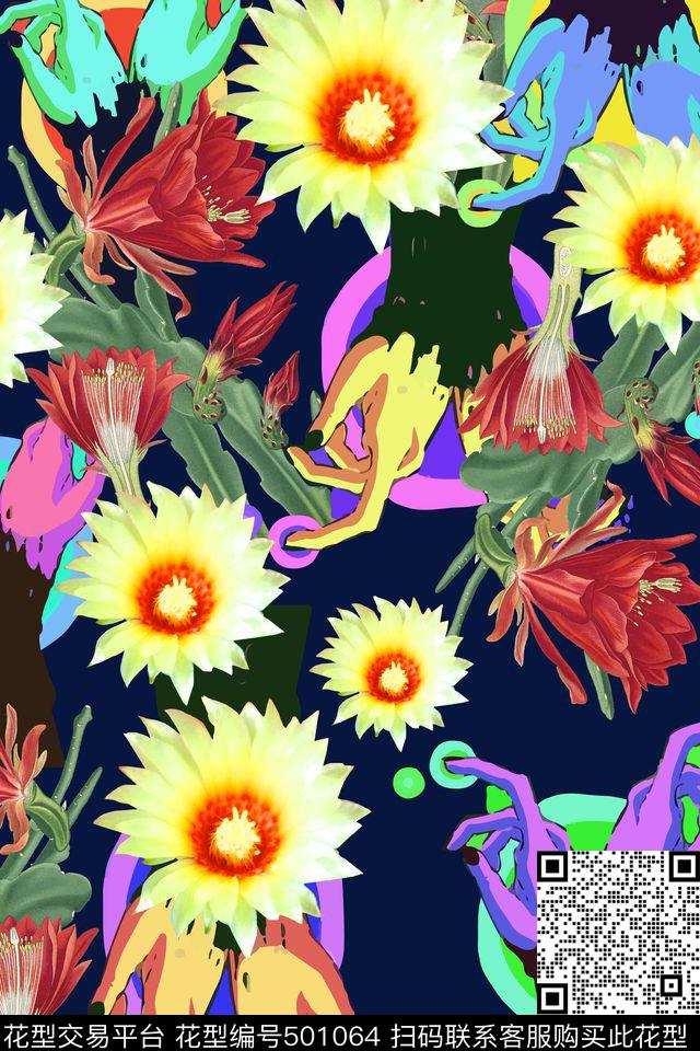 潮流时尚新东方抽象花卉艺术 - 501064 - 女装 潮流时尚大牌 手绘花卉 - 数码印花花型 － 其他花型设计 － 瓦栏