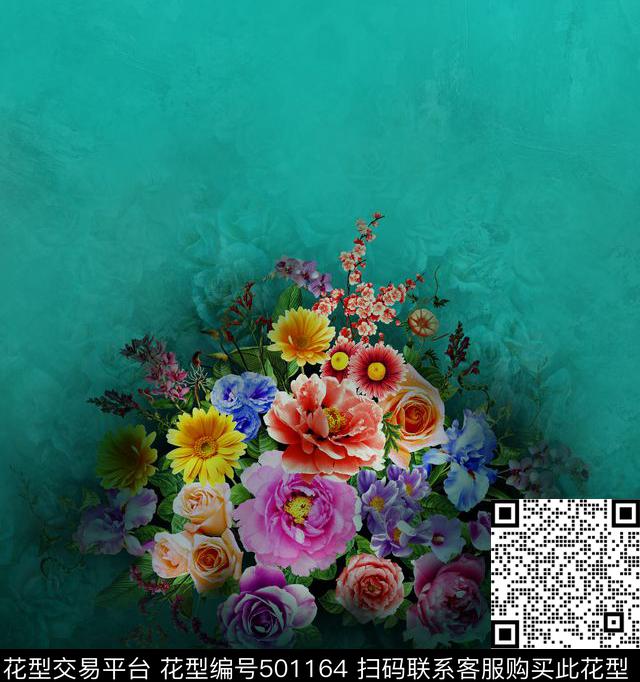 大花位定位 - 501164 - 定位i 花卉 大版 - 数码印花花型 － 女装花型设计 － 瓦栏