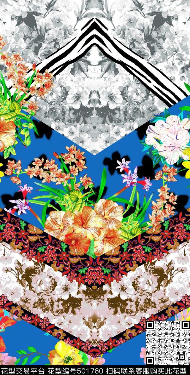 花卉 - 501760 - 现代 花卉 数码 - 数码印花花型 － 女装花型设计 － 瓦栏