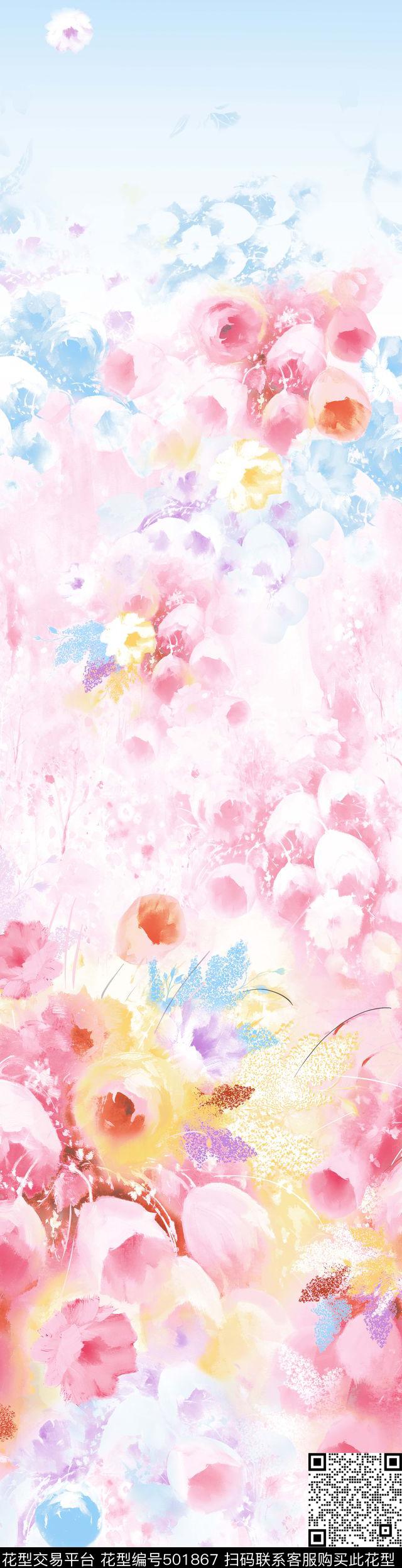 艺术家纺系列 - 501867 - 时尚 花卉 抽象 - 数码印花花型 － 床品花型设计 － 瓦栏