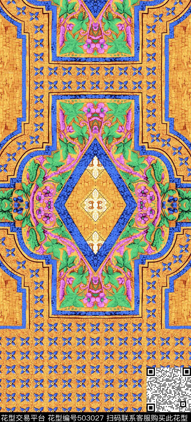 几何花卉 - 503027 - 大马士革 民族风 中国风 - 数码印花花型 － 女装花型设计 － 瓦栏