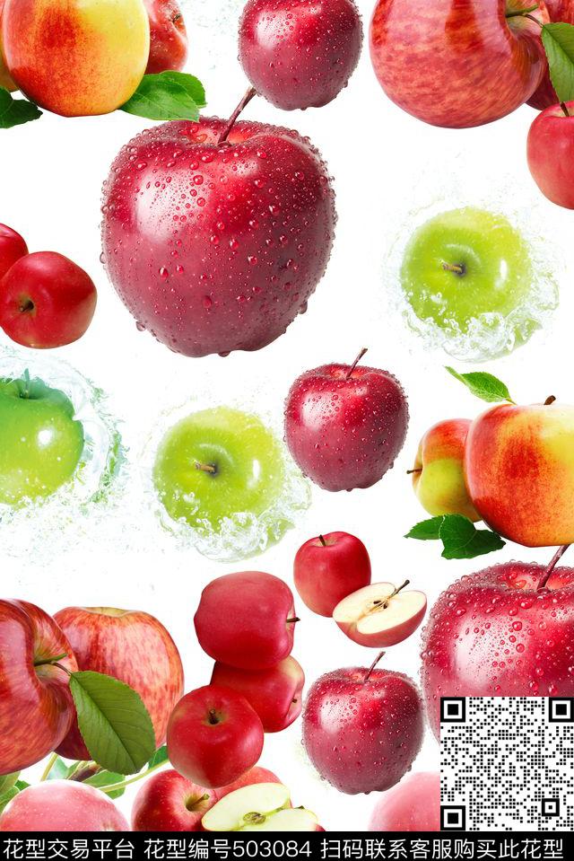 苹果大荟萃 青苹果 红苹果 旋转水滴 - 503084 - 水果 苹果 旋转水滴 - 数码印花花型 － 女装花型设计 － 瓦栏