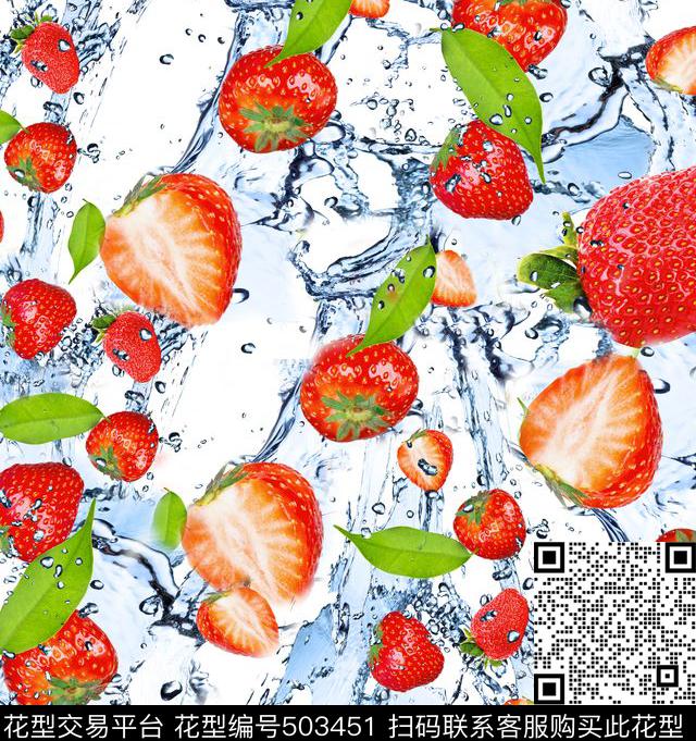 水泼草莓 飞溅的水花 运动中的草莓 - 503451 - 写景写实 水滴水花 草莓 - 数码印花花型 － 女装花型设计 － 瓦栏
