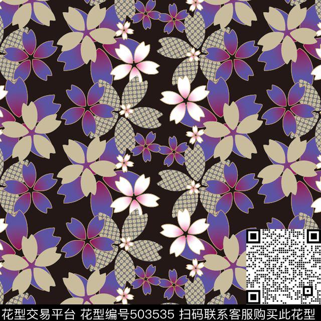 日式礼盒饭盒樱花循环图样 - 503535 - 日式礼盒图案 樱花 - 传统印花花型 － 沙发布花型设计 － 瓦栏
