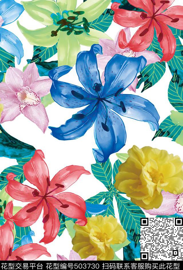 潮流时尚复古水彩花卉 - 503730 - 花卉 潮流时尚大牌 手绘水彩花卉 - 数码印花花型 － 其他花型设计 － 瓦栏