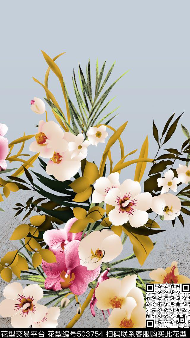 花卉 - 503754 - 花卉 时尚 数码 - 数码印花花型 － 女装花型设计 － 瓦栏