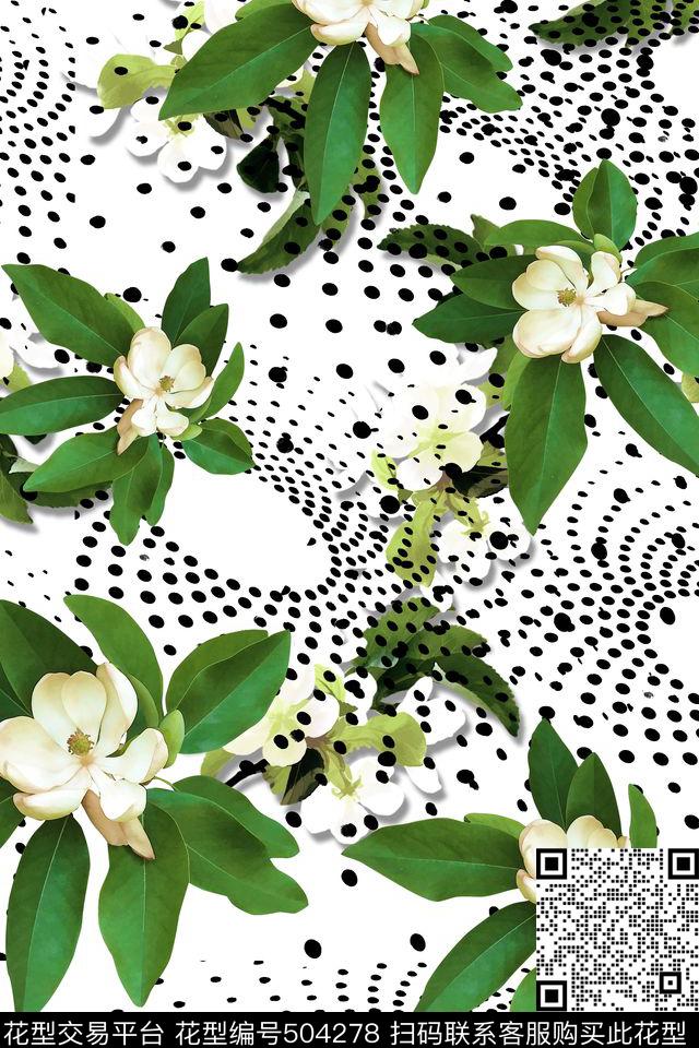 森林系清新花卉圆点图案0916 - 504278 - 森林系 清新 绿色花卉 - 数码印花花型 － 女装花型设计 － 瓦栏