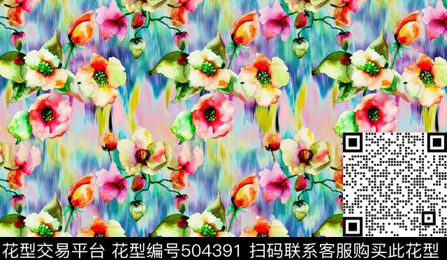  时尚数码女装 - 504391 - 时尚 花 扎染 - 数码印花花型 － 女装花型设计 － 瓦栏