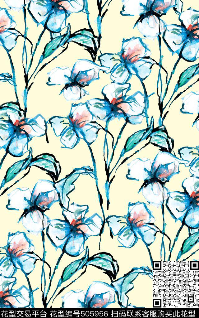 原创大牌花卉绘画花型 - 505956 - 原创 花卉 优雅 - 数码印花花型 － 女装花型设计 － 瓦栏