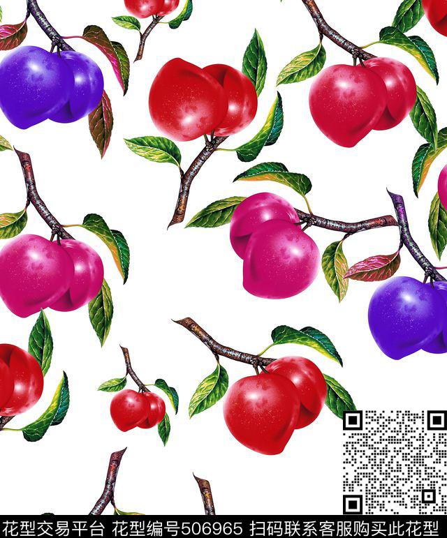 樱桃红了 - 506965 - 田园植物 樱桃 水果 - 数码印花花型 － 女装花型设计 － 瓦栏
