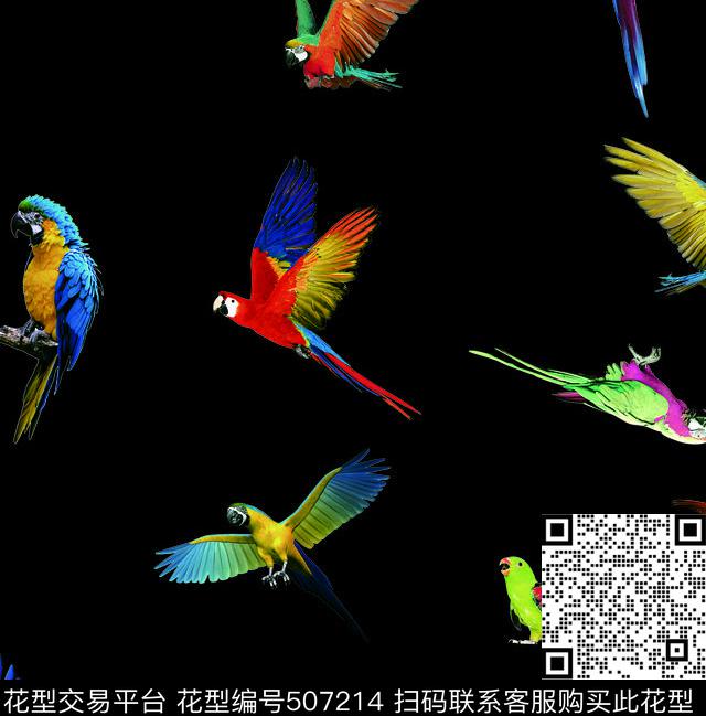 彩色鹦鹉 - 507214 - 时尚 流行 潮流 - 数码印花花型 － 女装花型设计 － 瓦栏