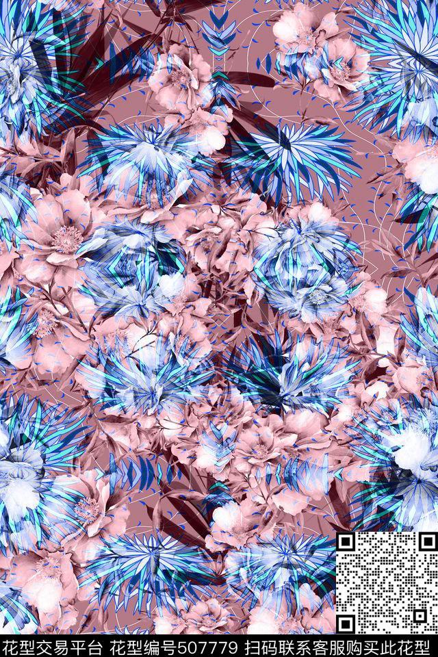 花卉组自然田园风 - 507779 - 时尚花卉 民族风复古 连衣裙独特 - 数码印花花型 － 女装花型设计 － 瓦栏