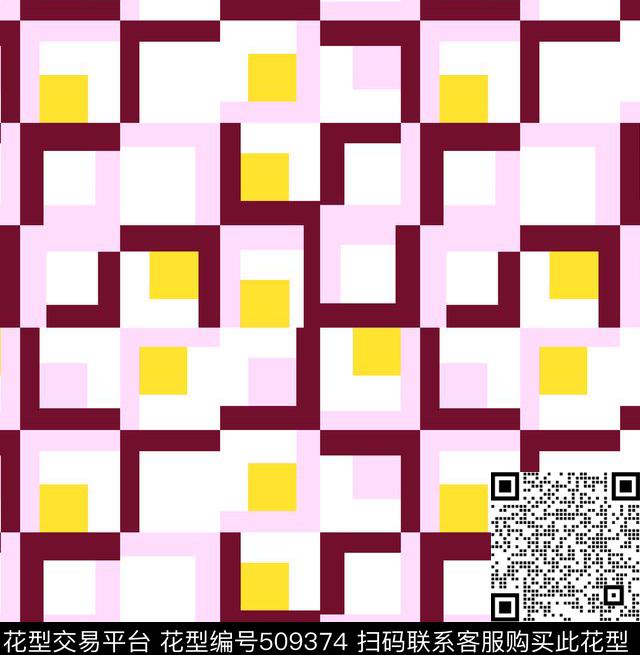 简约几何方块 - 509374 - 几何 方块 格子 - 传统印花花型 － 女装花型设计 － 瓦栏