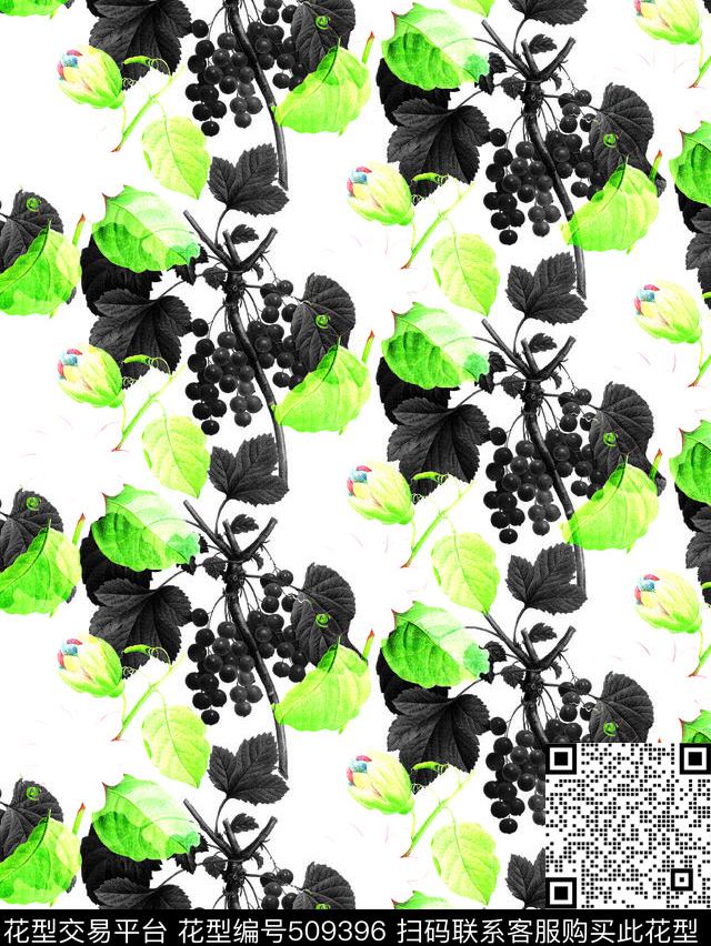 大牌田园风炫彩清新植物花卉女装图案 - 509396 - 田园风 植物 绿色 - 数码印花花型 － 女装花型设计 － 瓦栏