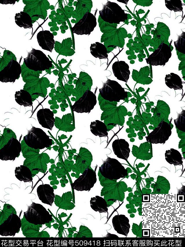 田园炫彩清新植物 - 509418 - 绿色 田园风 植物 - 数码印花花型 － 女装花型设计 － 瓦栏