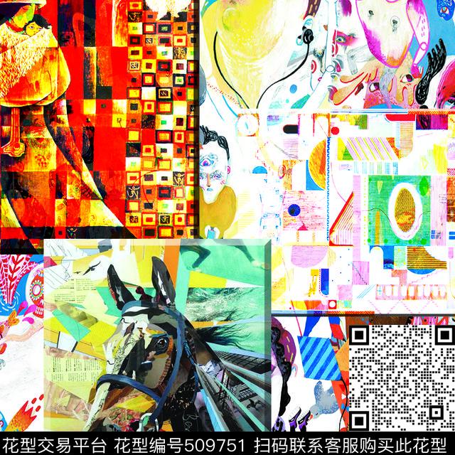 立体创意壁画 - 509751 - 抽象 立体 人物 - 数码印花花型 － 女装花型设计 － 瓦栏
