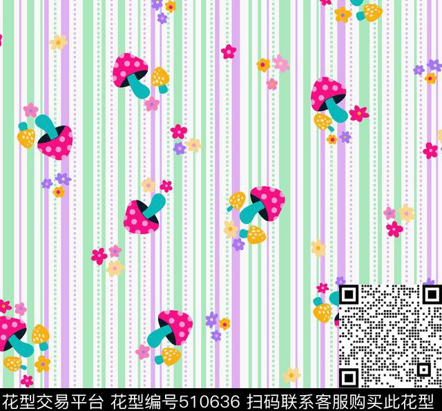 童装卡通018小蘑菇花 - 510636 - 童装卡通 小蘑菇花 童装面料花型 - 传统印花花型 － 女装花型设计 － 瓦栏