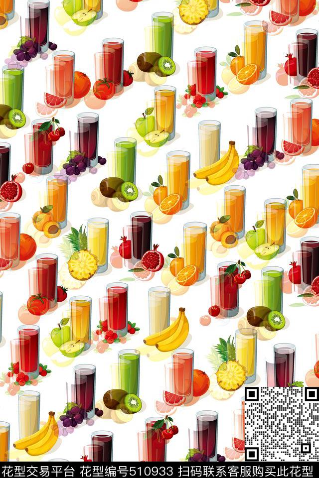 梦幻 水果果汁饮料 - 510933 - 梦幻 水果 果汁 - 数码印花花型 － 女装花型设计 － 瓦栏
