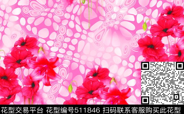 新款手绘乱花 - 511846 - 手绘水彩 百合乱花 原创 - 数码印花花型 － 女装花型设计 － 瓦栏