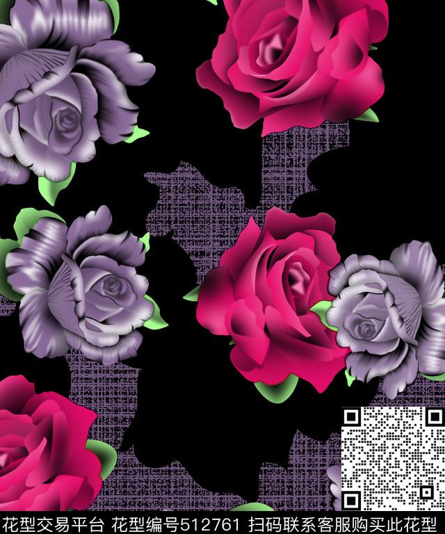 五色格子玫瑰 - 512761 - 典雅时尚 玫瑰立体花蕾 服装家纺 - 数码印花花型 － 女装花型设计 － 瓦栏