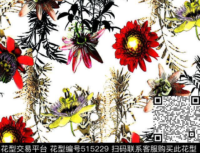 时尚流行大花 - 515229 - 热带雨林 花卉 时装 - 数码印花花型 － 女装花型设计 － 瓦栏