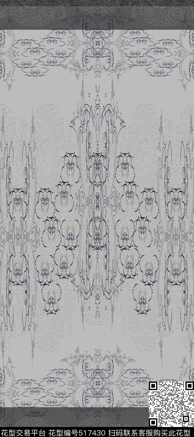 狂想曲 - 517430 - 黑白淡彩 未来主义 窗帘 - 传统印花花型 － 窗帘花型设计 － 瓦栏