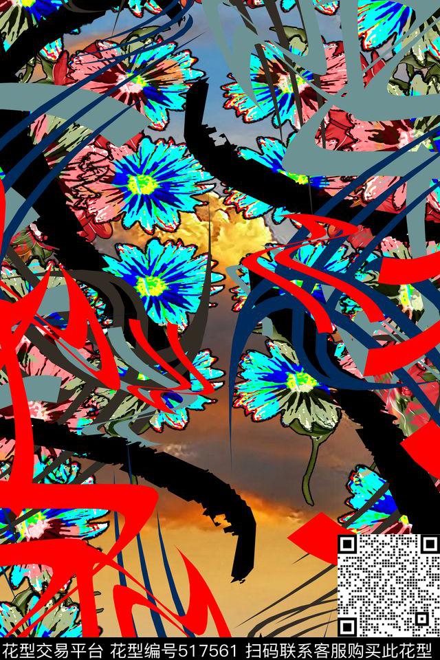 复古民族风系列抽象花型服装长巾丝巾 - 517561 - 抽象服饰 长巾丝巾 几何抽象 - 数码印花花型 － 女装花型设计 － 瓦栏