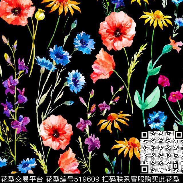 矢量小花卉 - 519609 - 矢量小花卉 水彩花 水墨花 - 数码印花花型 － 女装花型设计 － 瓦栏