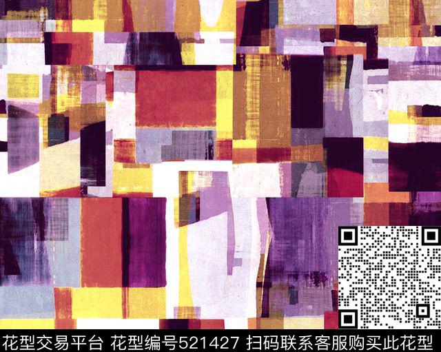 油画几何纹理 - 521427 - 油画 色块 空间 - 数码印花花型 － 女装花型设计 － 瓦栏