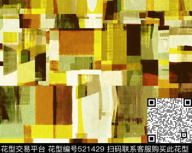 油画几何纹理 - 521429 - 油画 色块 空间 - 数码印花花型 － 女装花型设计 － 瓦栏